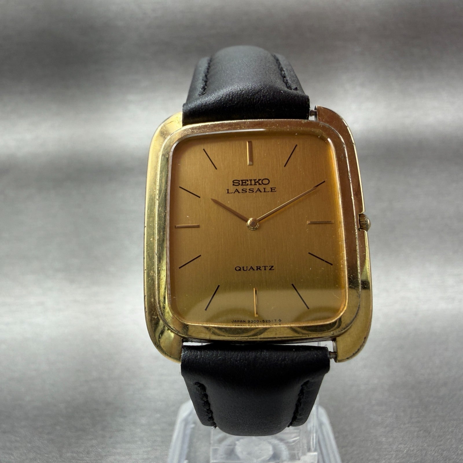 Seiko Lassale Tank Watch Men 26mm Gold Dial Gold Tone Rectangle New Battery HI95