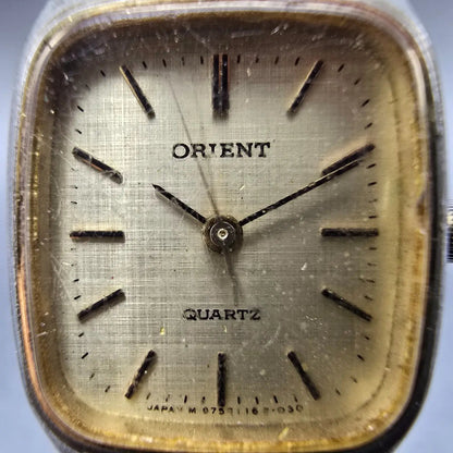 Orient Tank Watch Women 20mm Champagne Dial Gold Tone Rectangle New Battery VTG1