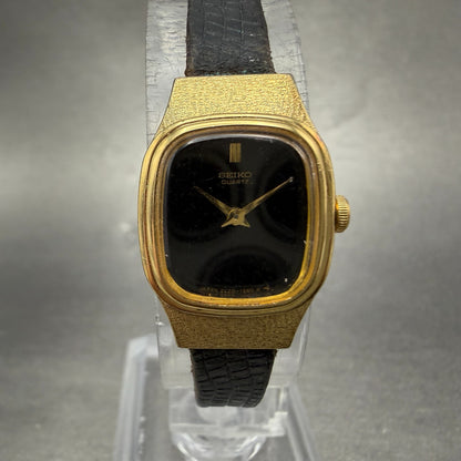 Seiko Watch Women 16mm Black Dial Gold Tone Square 2C20-5770 New Battery VTG0
