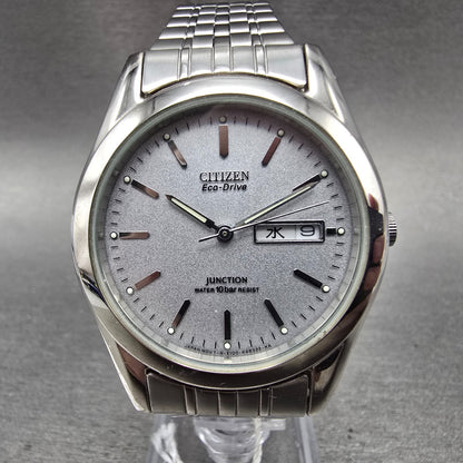 Citizen Eco-Drive Junction Watch Men 36mm Silver Dial Steel Daydate Round Runs0
