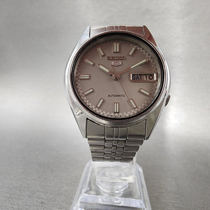 Seiko 5 Automatic Watch Men 35mm Silver Dial Silver Tone Daydate 70096000 PARTS6