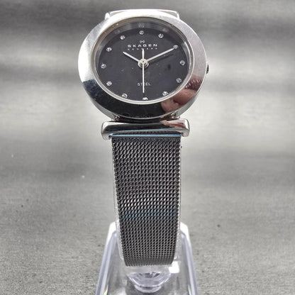 Skagen Denmark Watch Women 26mm Black Dial Silver Tone Round 107SSSBD New Batt G5