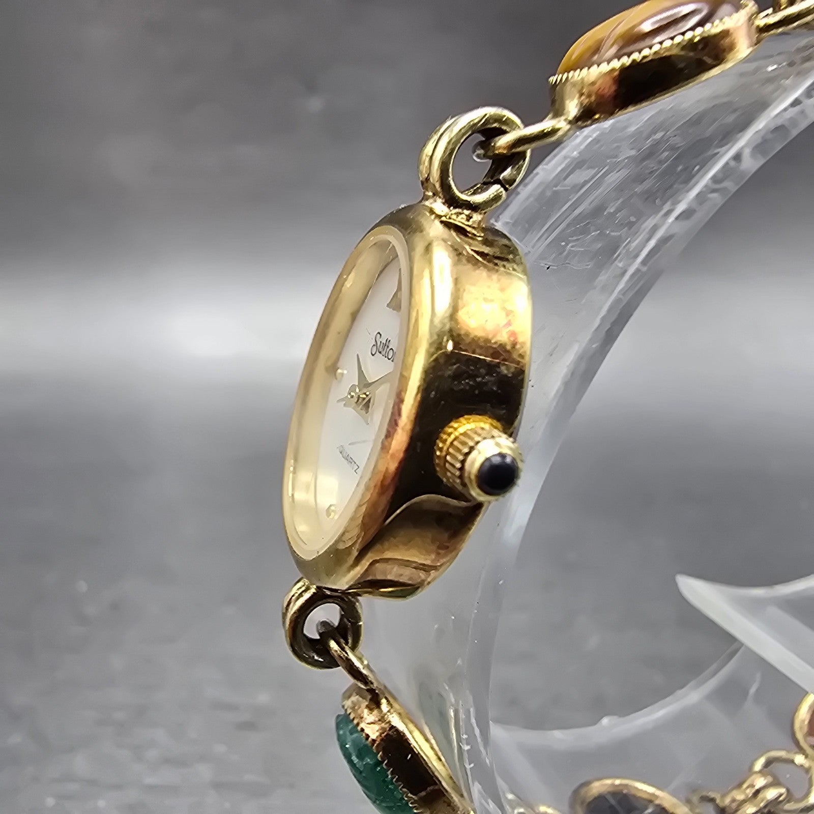 Sutton Watch Women 16mm MOP Dial Gold Tone Oval Gem Bracelets New Battery2