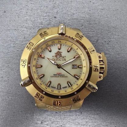 Invicta Sub Aqua Noma III Watch Men 50mm MOP Dial Gold Tone Date 0738 NewBattery0
