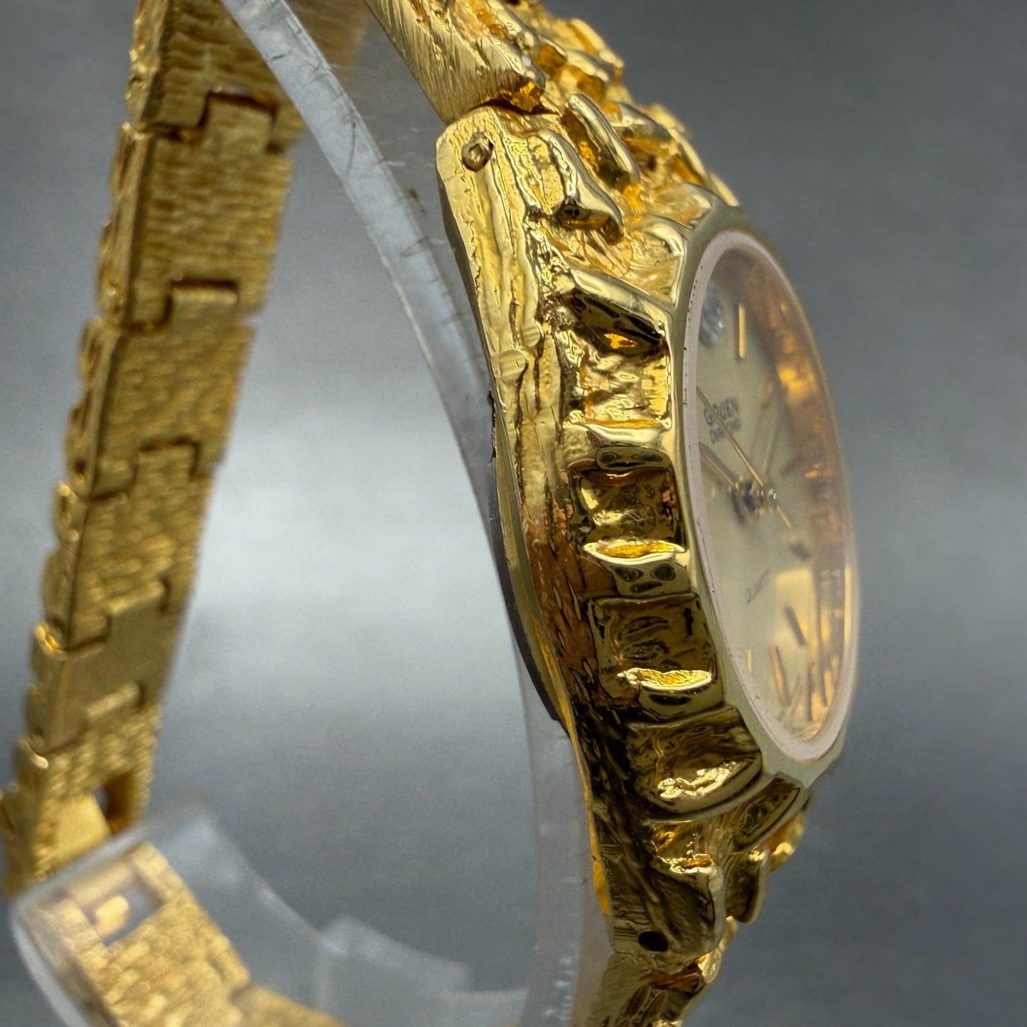 Gruen Watch Women 25mm Gold Dial Gold Nugget Case Tone New Battery VTG ABC3