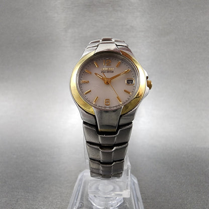 Citizen EcoDrive Watch Women 24mm MOP Dial Two Tone Date Round  E010S0016685