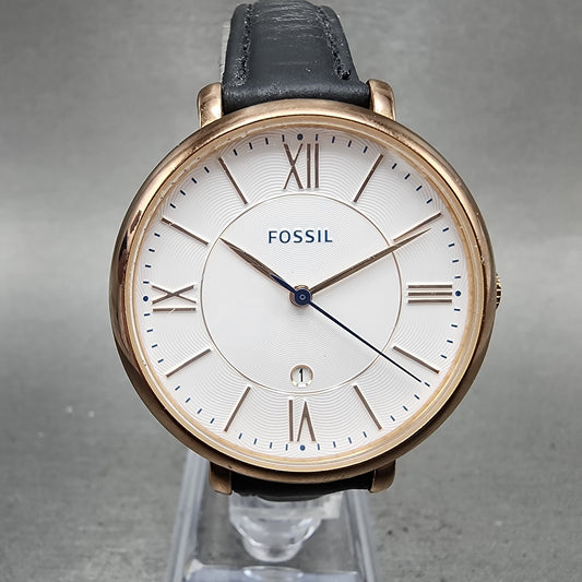 Fossil Jacqueline Watch Women 36mm White Dial Rose Gold Tone Date Round New Batt0