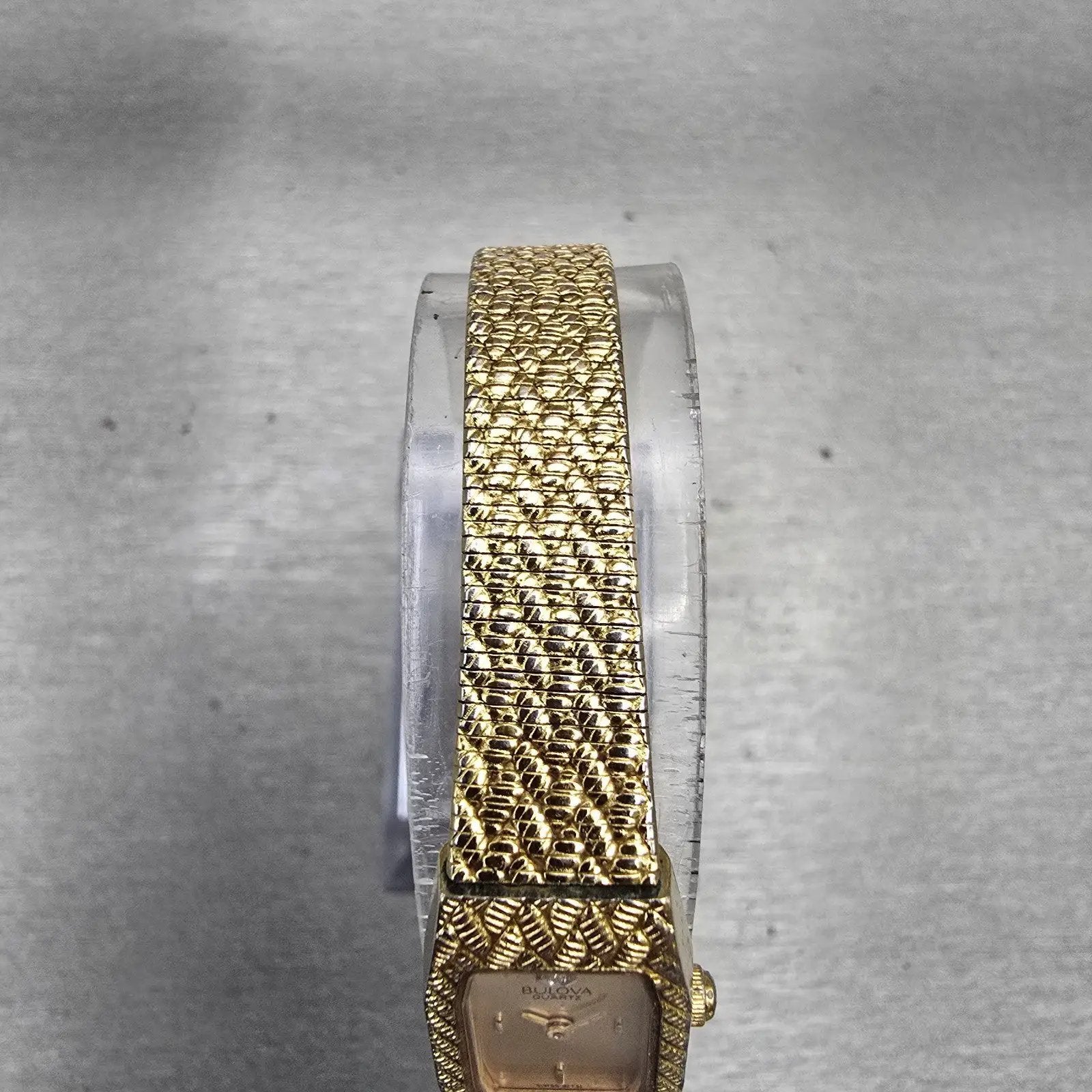 Bulova Watch Women 13mm Gold Dial Gold Tone Rectangle New Battery Vintage 92T514