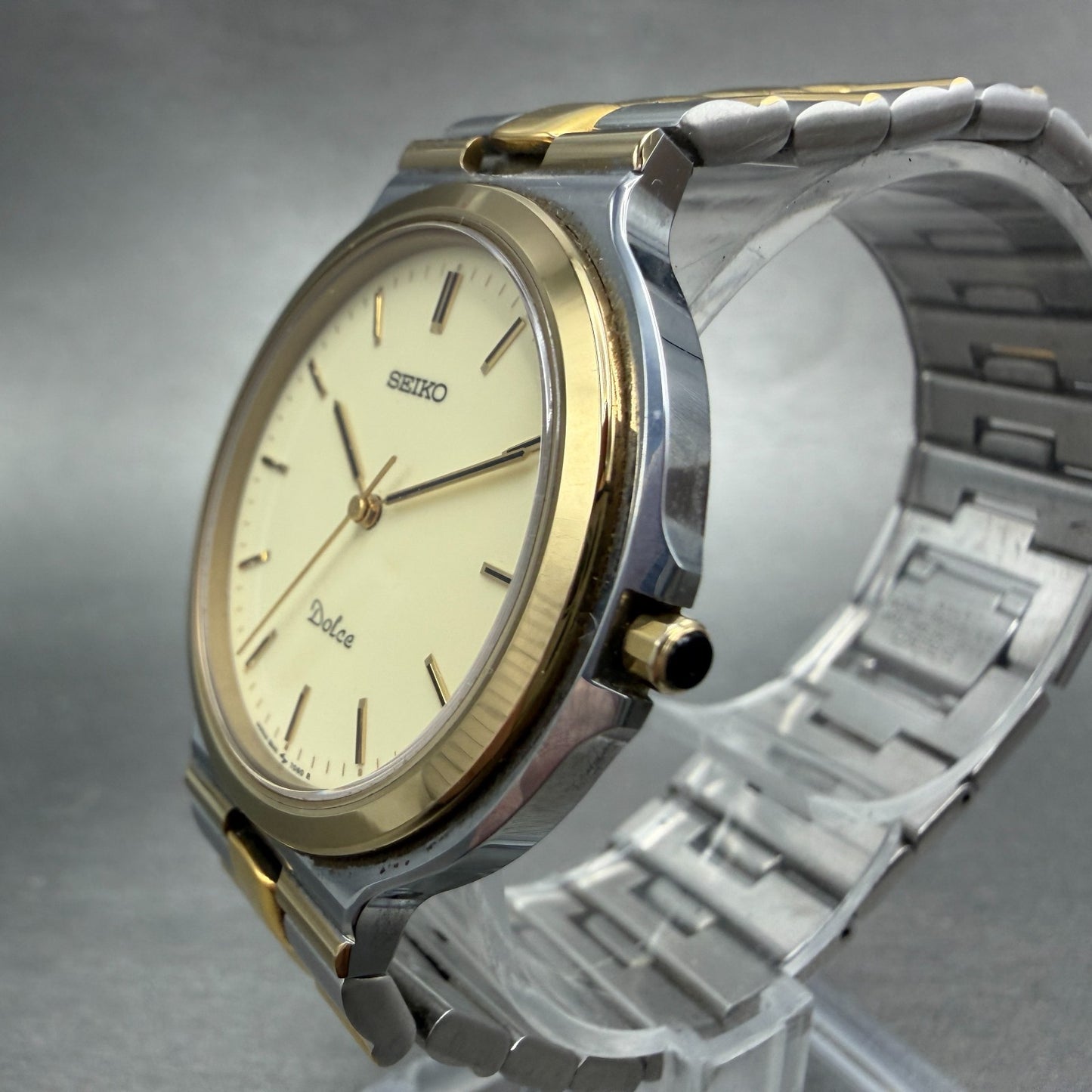 Seiko Dolce Watch Men 35mm Cream Dial Two Tone Round 8N41-7020 New Battery GR2