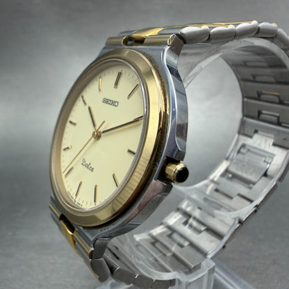 Seiko Dolce Watch Men 35mm Cream Dial Two Tone Round 8N41-7020 New Battery GR2
