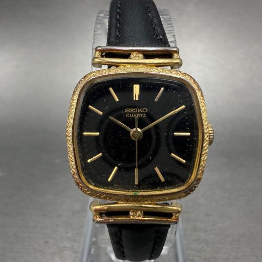 Seiko Watch Women 21mm Black Dial gold Tone Rectangle 1421-5110 New Battery0
