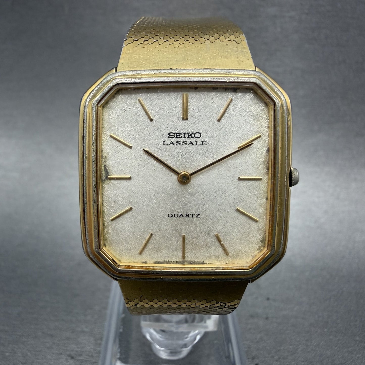Seiko Lassale Tank Watch Men 30mm Silver Dial Gold Tone 60205929 New Battery0
