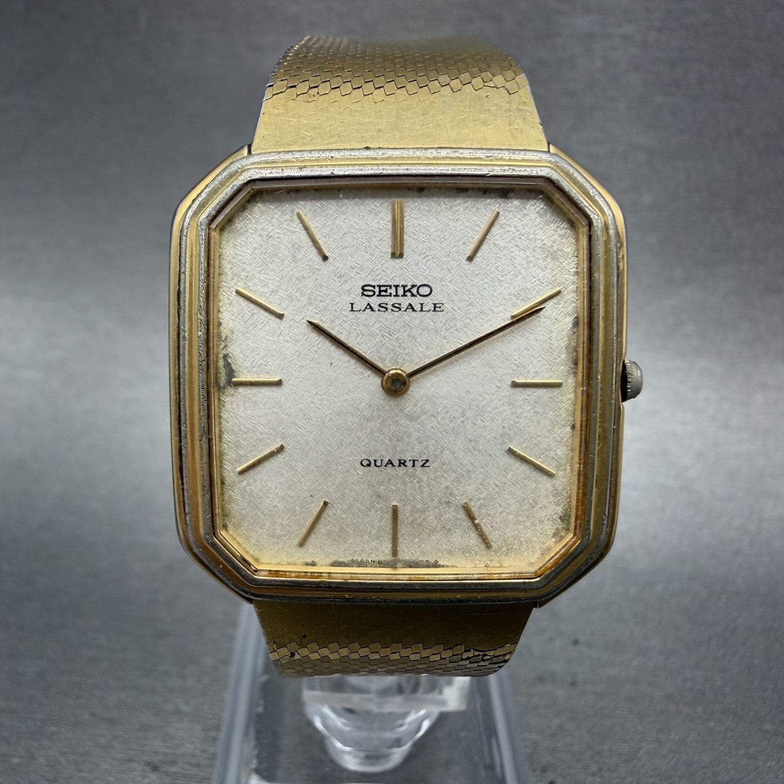 Seiko Lassale Tank Watch Men 30mm Silver Dial Gold Tone 60205929 New Battery0
