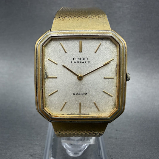Seiko Lassale Tank Watch Men 30mm Silver Dial Gold Tone 60205929 New Battery0