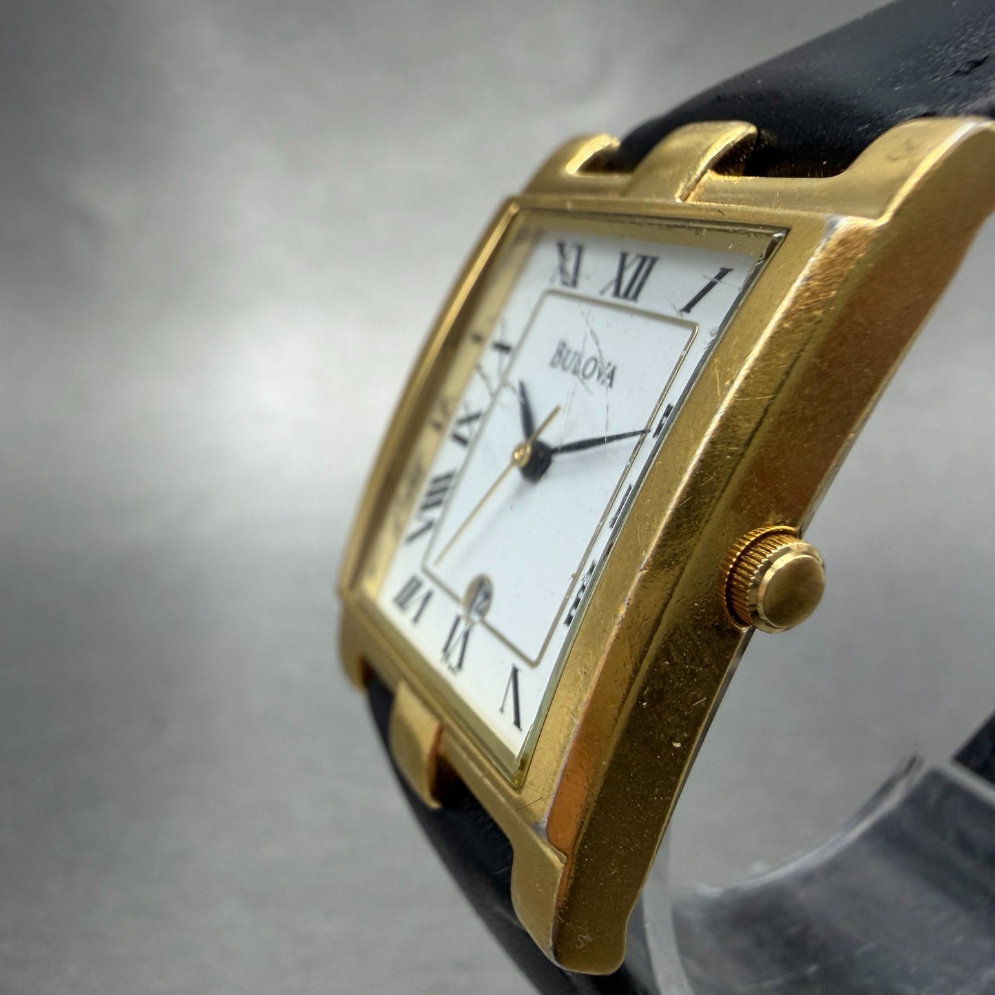 Bulova Tank Watch Men 26mm White Dial Gold Tone Date Rectangle 97B41 New Battery2