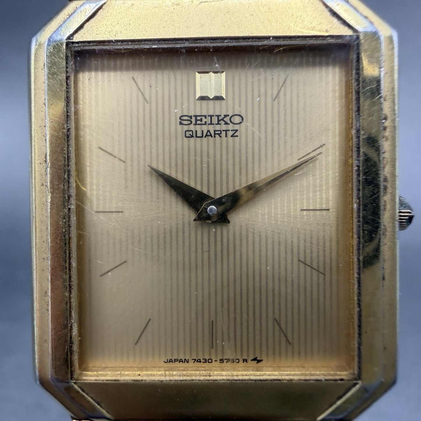 Seiko Tank Watch Men 26mm Gold Dial Gold Tone Octagon 7430-5479 New Battery JK81