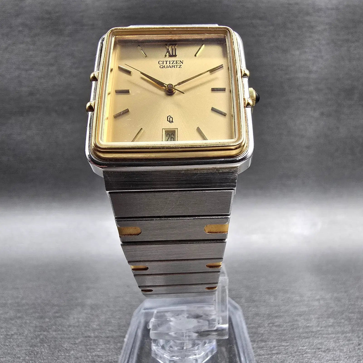 Citizen Tank Watch Men 28mm Gold Dial Gold Tone Date 3810-895100 New Battery CQ5