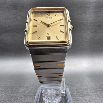 Citizen Tank Watch Men 28mm Gold Dial Gold Tone Date 3810-895100 New Battery CQ5