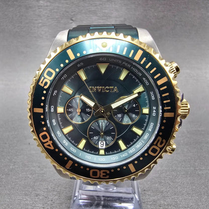 Invicta Pro Diver Chronograph Watch Men 47mm Green Dial Silver Tone New Battery0