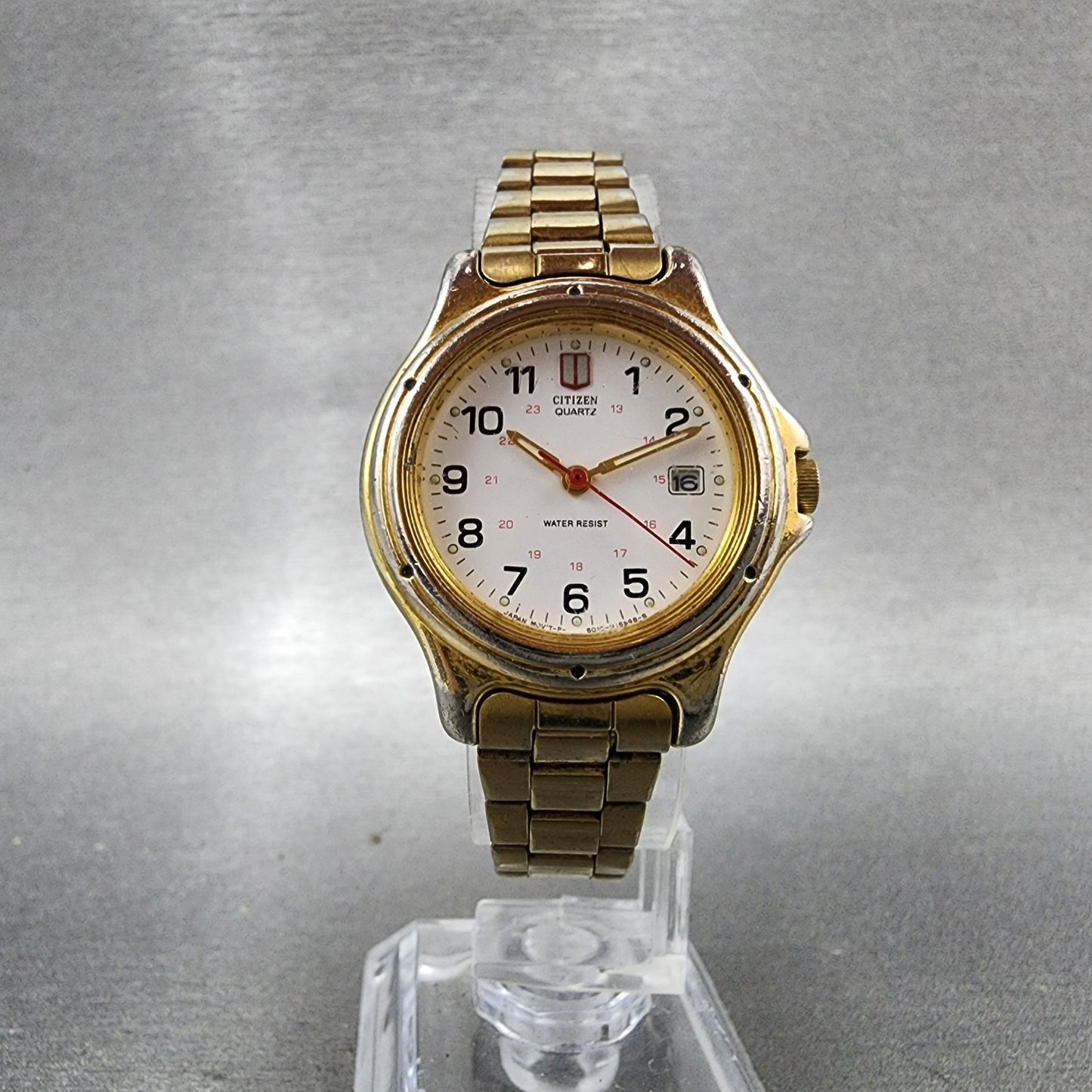Citizen Watch Women 27mm White Dial Gold Tone Date 6010S37668 New Battery ABC125