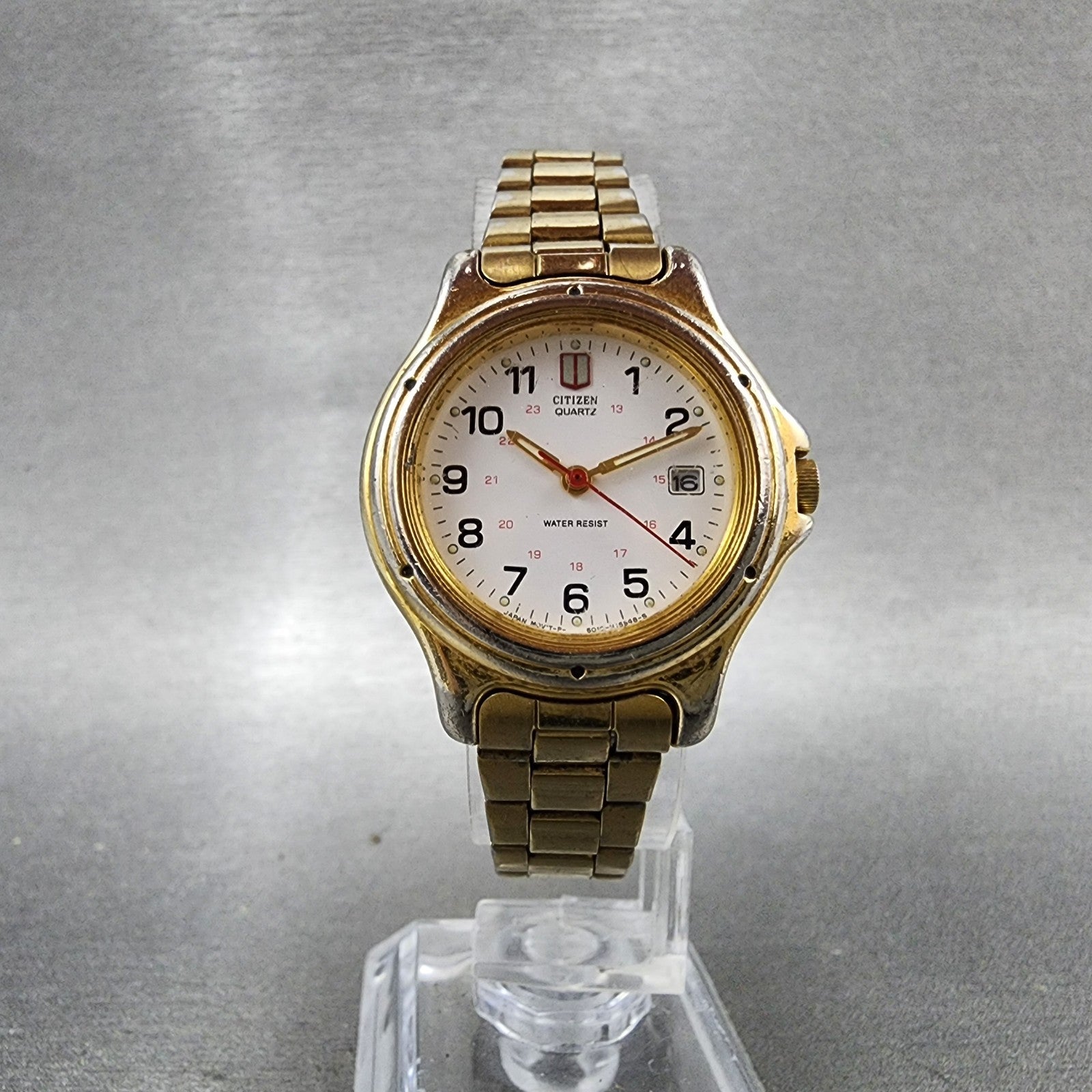 Citizen Watch Women 27mm White Dial Gold Tone Date 6010S37668 New Battery ABC125