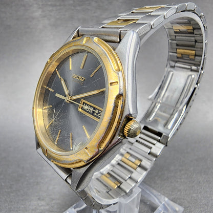 Seiko Watch Men 36mm Gray Dial Two Tone Daydate Round 7N43-8A09 New Battery B123