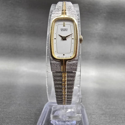 Seiko Watch Women 12mm White Dial Two Tone Rectangle 2E20-6319 New Battery Jp345