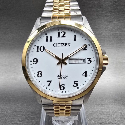 Citizen Watch Men 38mm White Dial Gold Tone Daydate G102-S114331 New Battery0