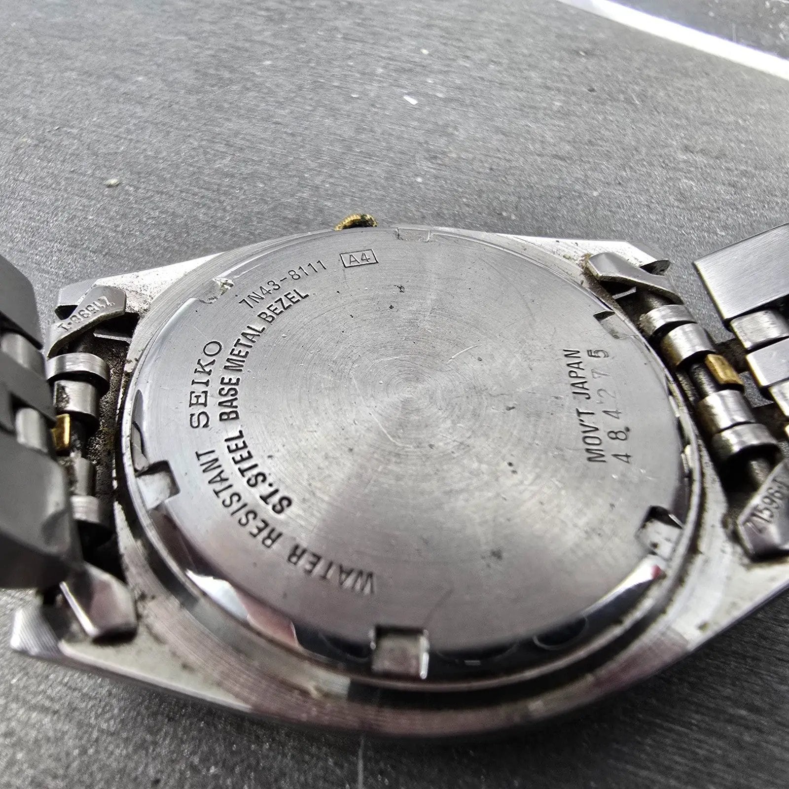 Seiko President Watch Men 36mm Black Dial Two Tone Daydate 7n43-8111 PARTS VTG10