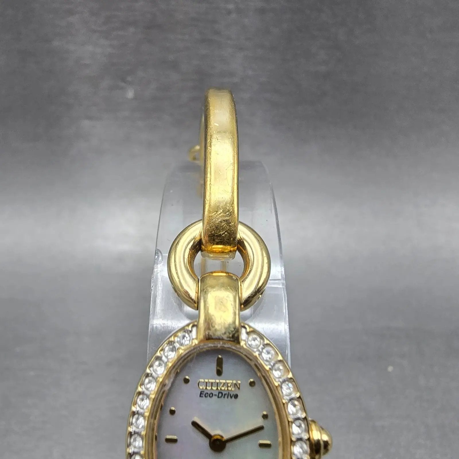 Citizen Eco-Drive Watch Women 17mm MOP Dial Gold Tone Oval G620-S030662 Runs5