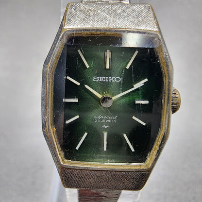 Seiko Special Watch Women 18mm Green Dial Silver Tone Manual 1140-3190 Runs