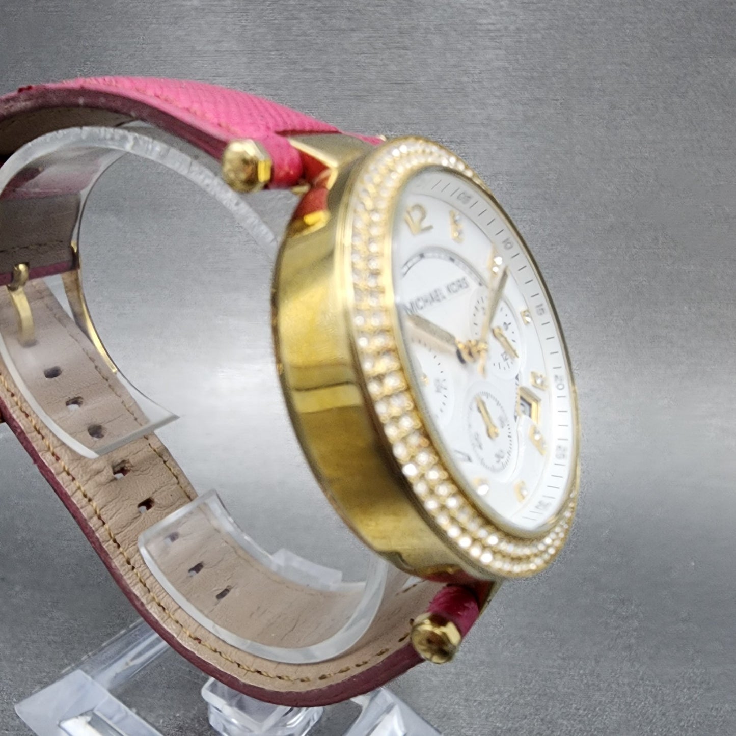 Michael Kors Parker Watch Women 39mm White Dial Gold Tone Date Round New Battery3