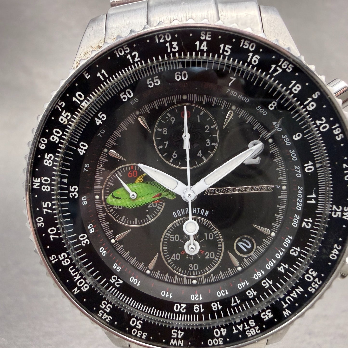 Aqua Star Thunderbird Chronograph Watch Men 42mm Black Dial Steel Date New Batt1