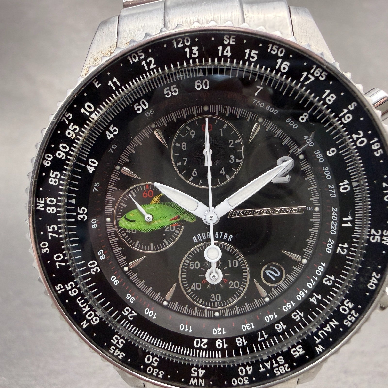 Aqua Star Thunderbird Chronograph Watch Men 42mm Black Dial Steel Date New Batt1