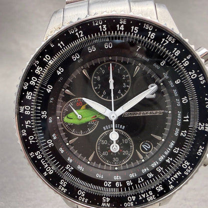 Aqua Star Thunderbird Chronograph Watch Men 42mm Black Dial Steel Date New Batt1