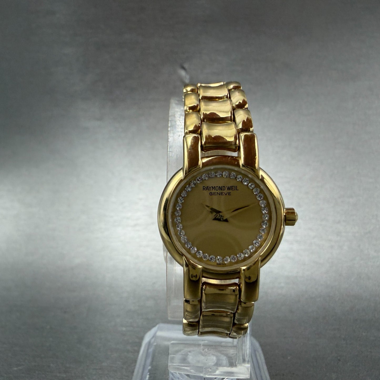 Raymond Weil Watch Women 21mm Gold Dial Gold Plated Diamonds 3740-1 New Battery6