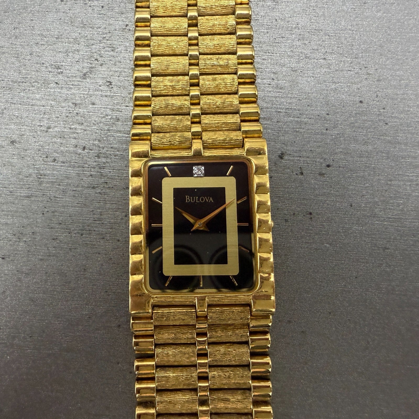 Bulova Tank Watch Men 25mm Black Dial Gold Tone READ!!!! Rectangle 92M51 New Bat0