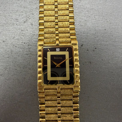Bulova Tank Watch Men 25mm Black Dial Gold Tone READ!!!! Rectangle 92M51 New Bat0