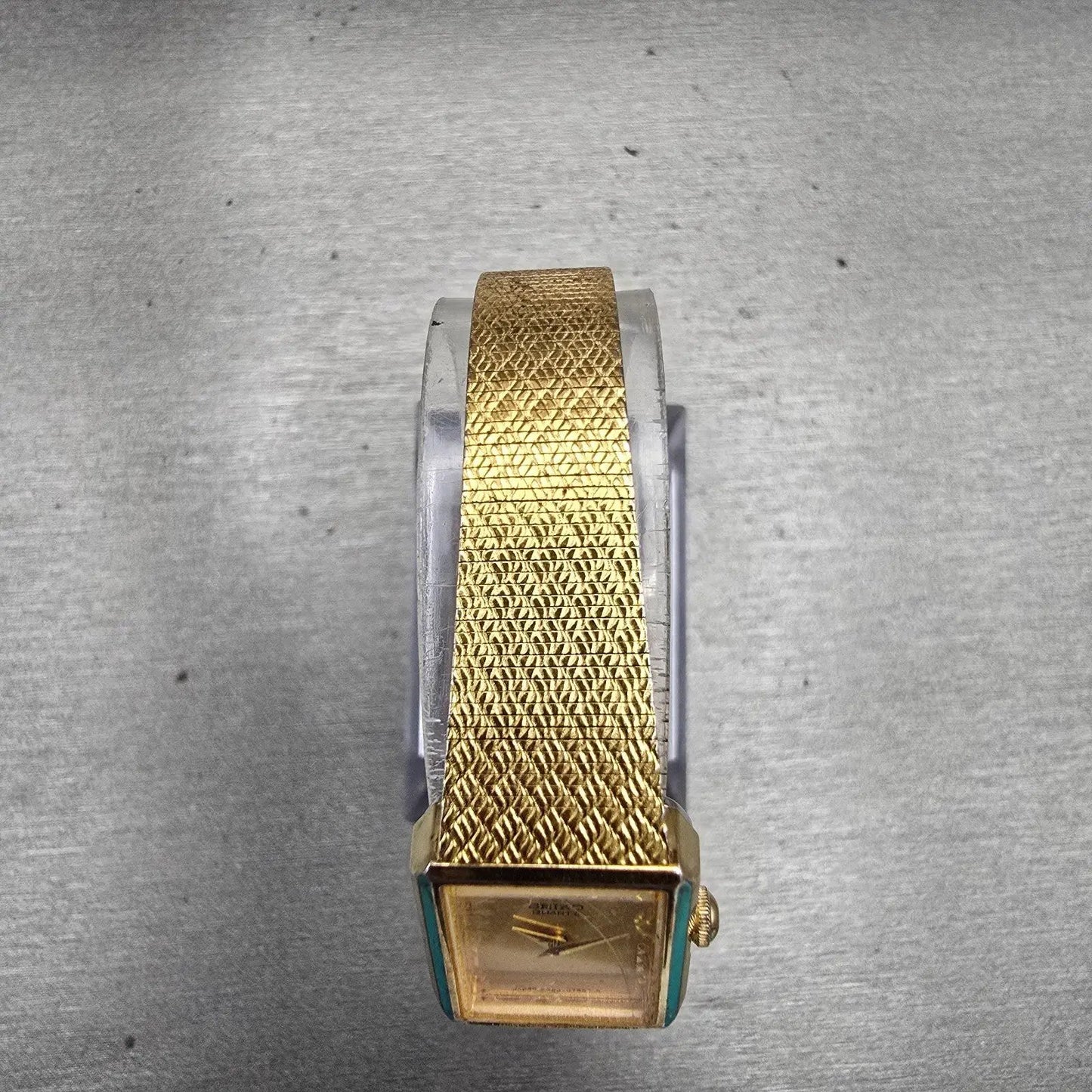 Seiko Watch Women 17mm Gold Dial Gold Tone Rectangle 5420-5390 New Battery VTG4