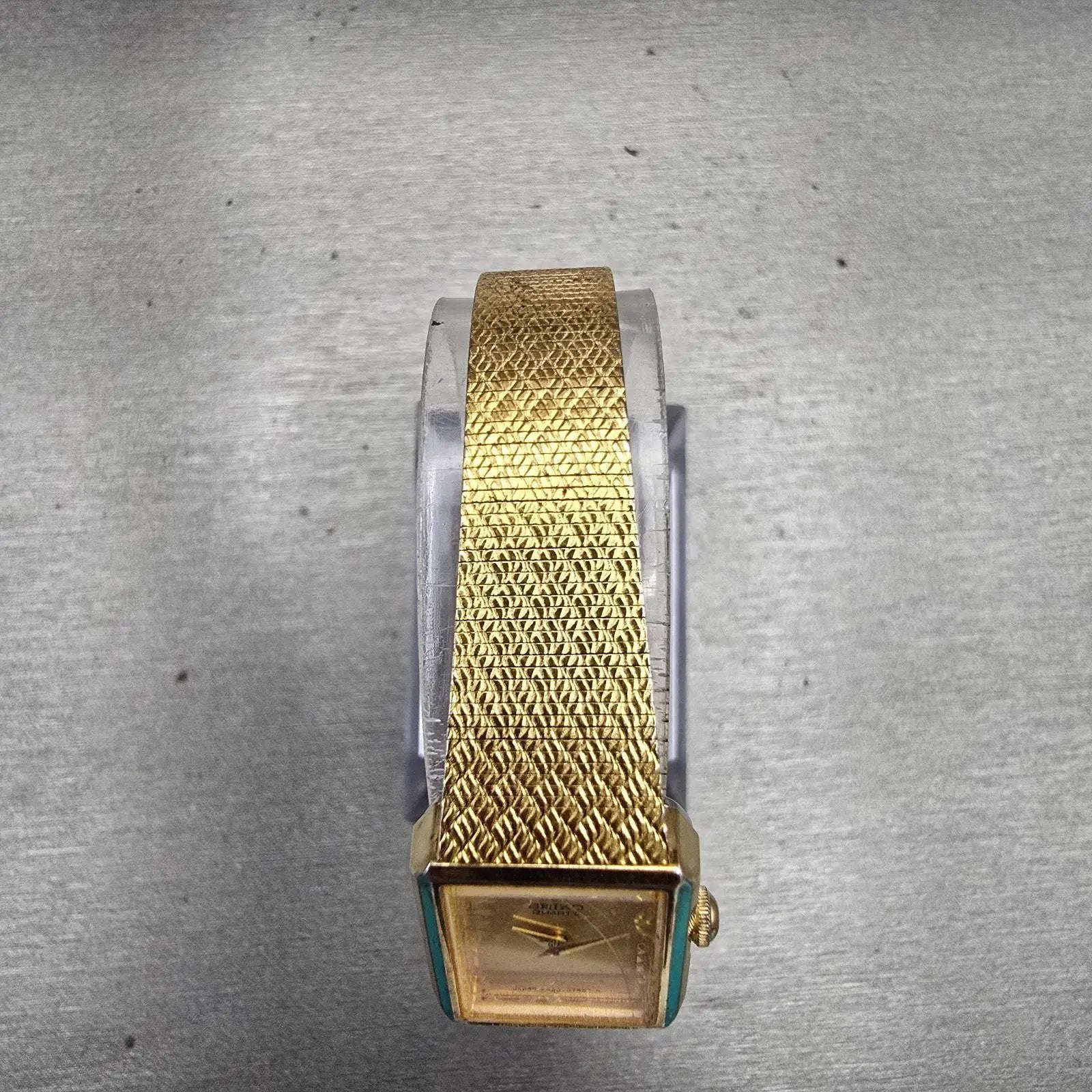 Seiko Watch Women 17mm Gold Dial Gold Tone Rectangle 5420-5390 New Battery VTG4