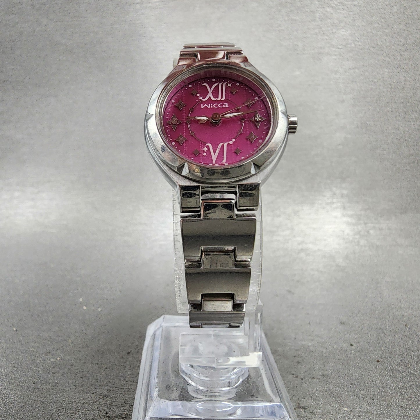 Citizen EcoDrive Wicca Watch Women 24mm Pink Dial Silver Tone Round Runs5