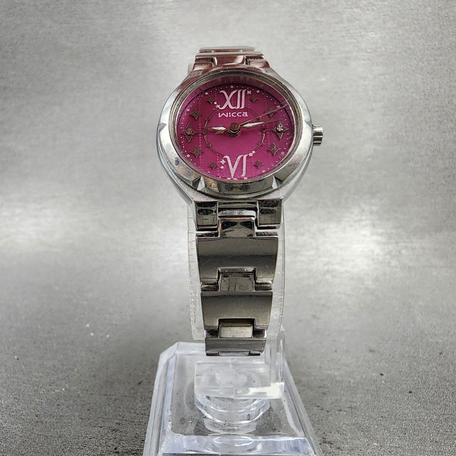 Citizen EcoDrive Wicca Watch Women 24mm Pink Dial Silver Tone Round Runs5