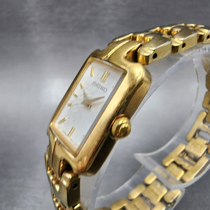Seiko Tank Watch Women 16mm White Dial Gold Tone Rectangle 1N006T10 New Battery2
