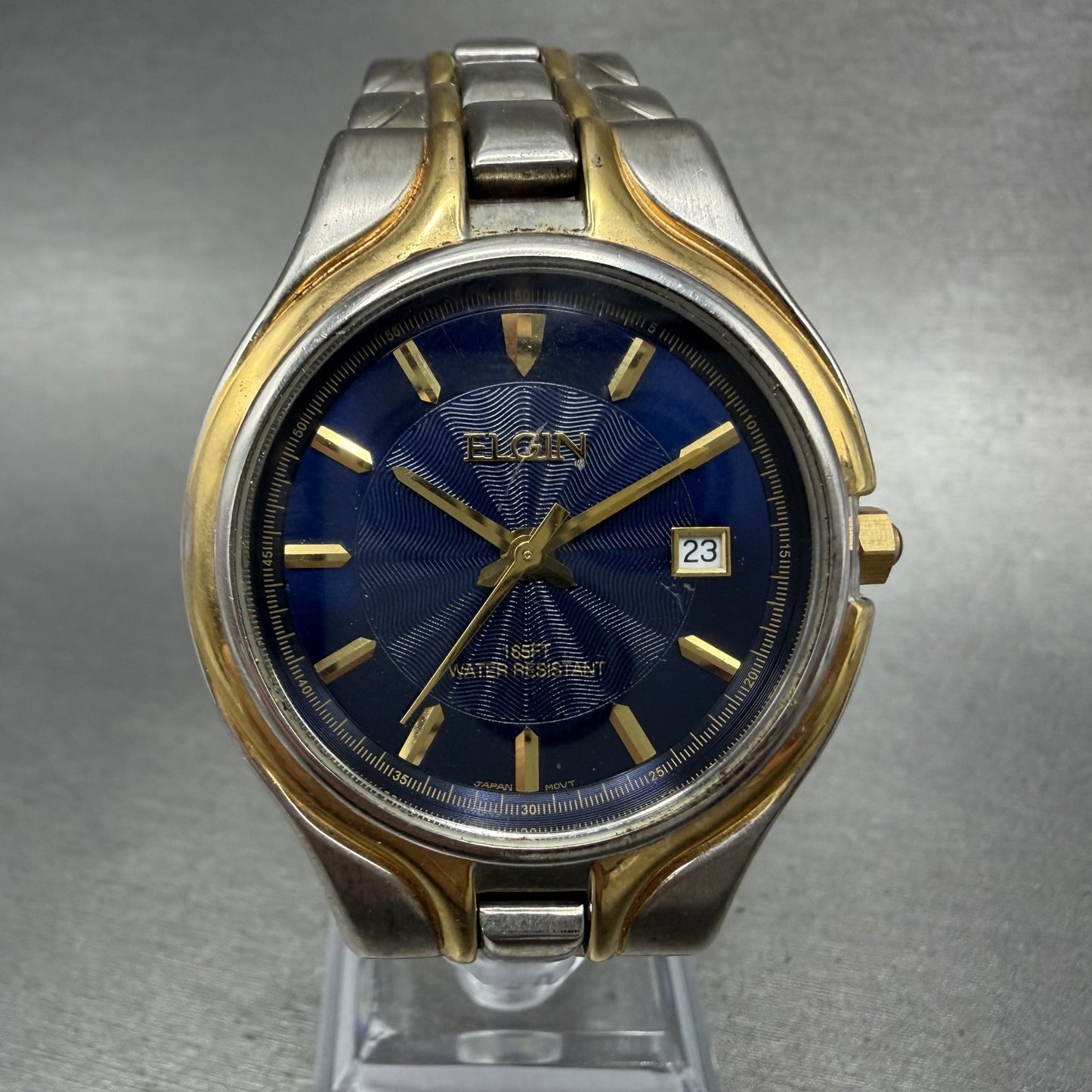 Elgin Watch Men 38mm Blue Dial Two Tone Date Round FPP117 New Battery0