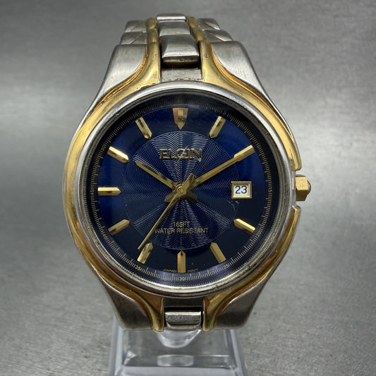 Elgin Watch Men 38mm Blue Dial Two Tone Date Round FPP117 New Battery0