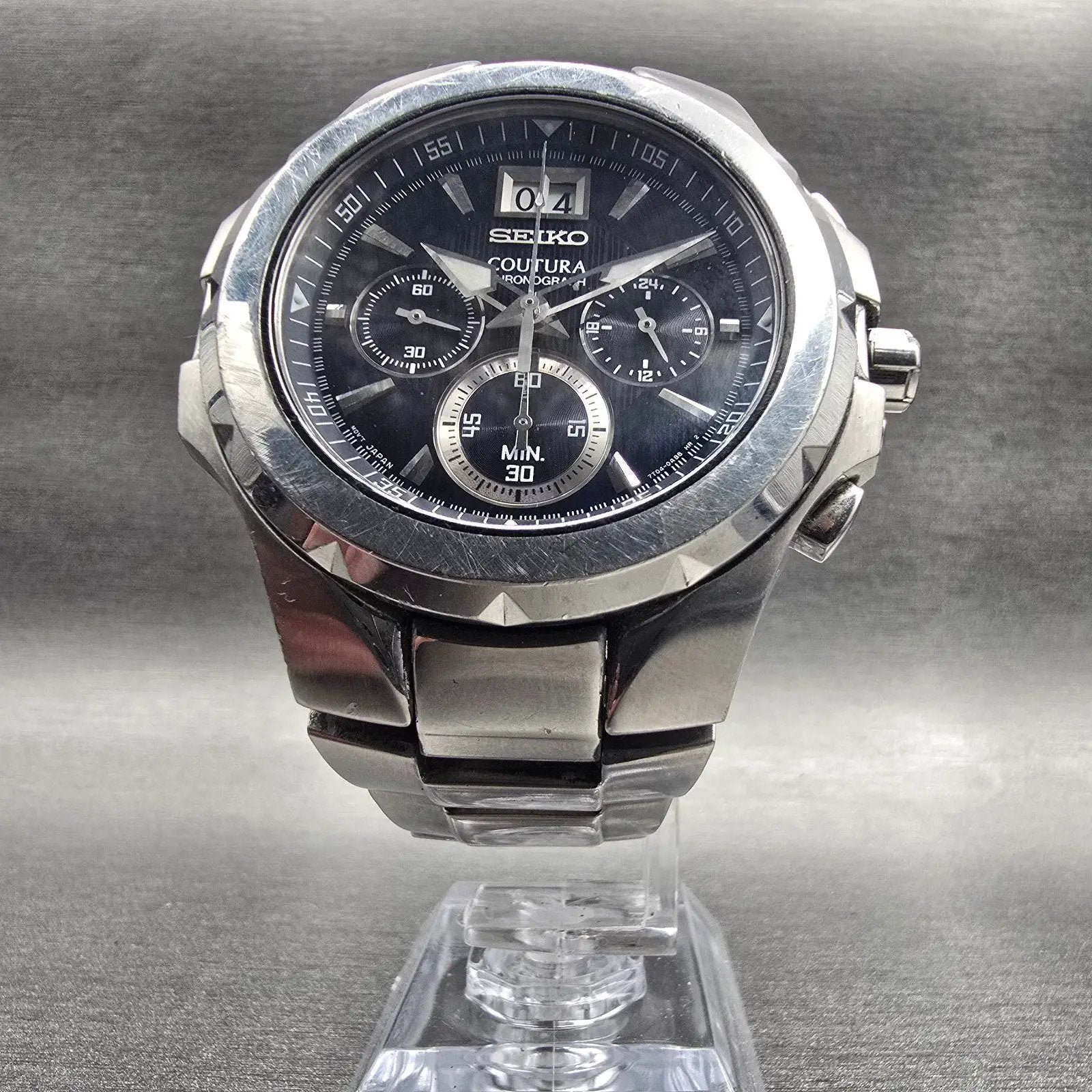 Seiko Coutura Watch Men 45mm Blue Dial Silver Tone Chrono 7T04-0AB0 New Battery5