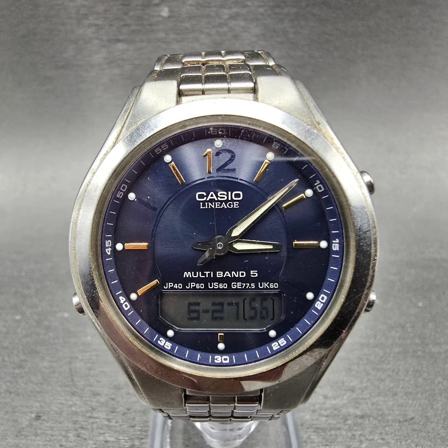 Casio Lineage LCW-M200 Watch Men 38mm Blue Dial Steel Analog Digital Solar Runs0