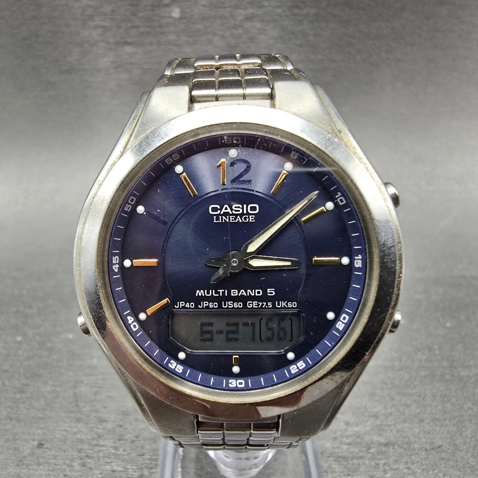 Casio Lineage LCW-M200 Watch Men 38mm Blue Dial Steel Analog Digital Solar Runs0