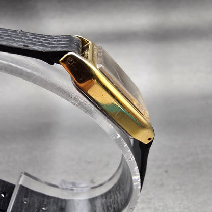 Seiko Watch Women 17mm Black Dial Gold Tone Rectangle 2B20-5009 New Battery VTG3