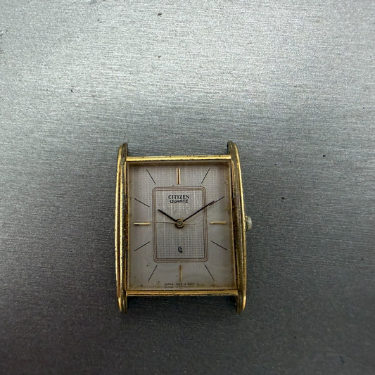 Citizen CQ Tank Watch Men 25mm Silver Dial Gold Tone 1230-215133 New Battery0